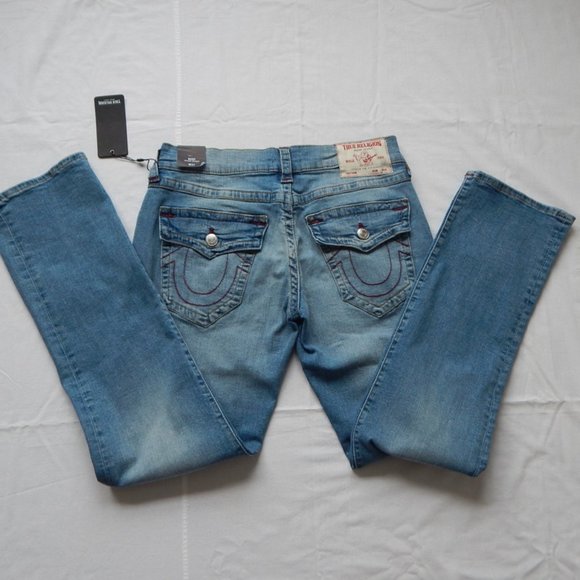 NWT TRUE RELIGION RICKY SN FLAP Relaxed Straight Blue Light Wash JEANS 31x 33 - Picture 3 of 8